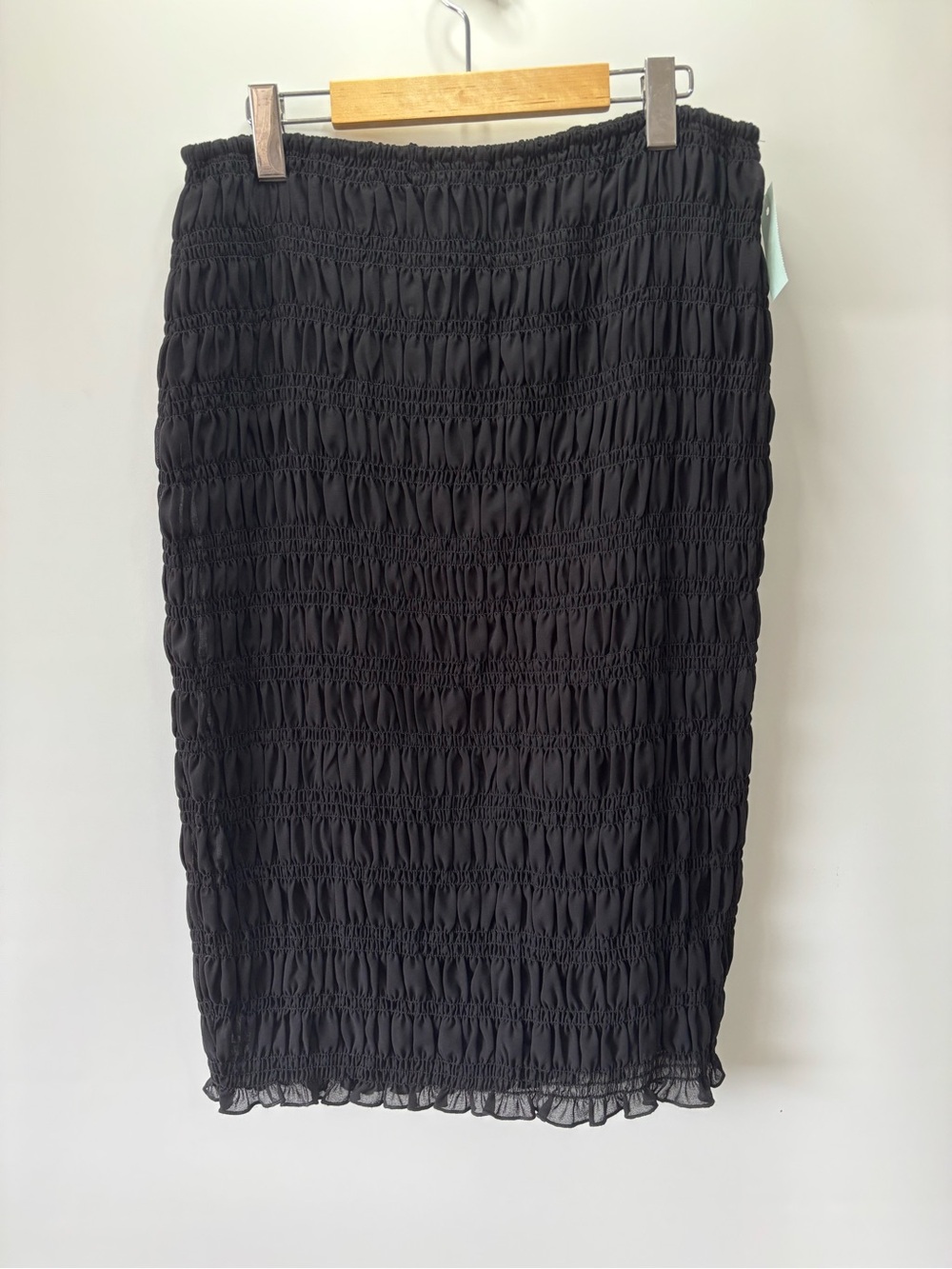 Wayf Black Smocked Pencil Midi Skirt